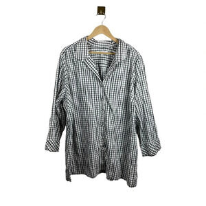 Foxcroft Plus Women’s Plaid Crinkle Tunic Blouse in Black/White Size 22W